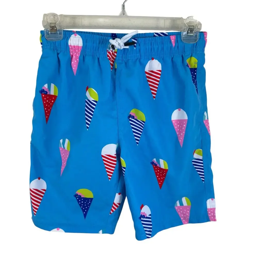 Maamgic Blue‎ Ice Cream Print Drawstring Mesh Brief Swim Trunks Boy's Size 10 12